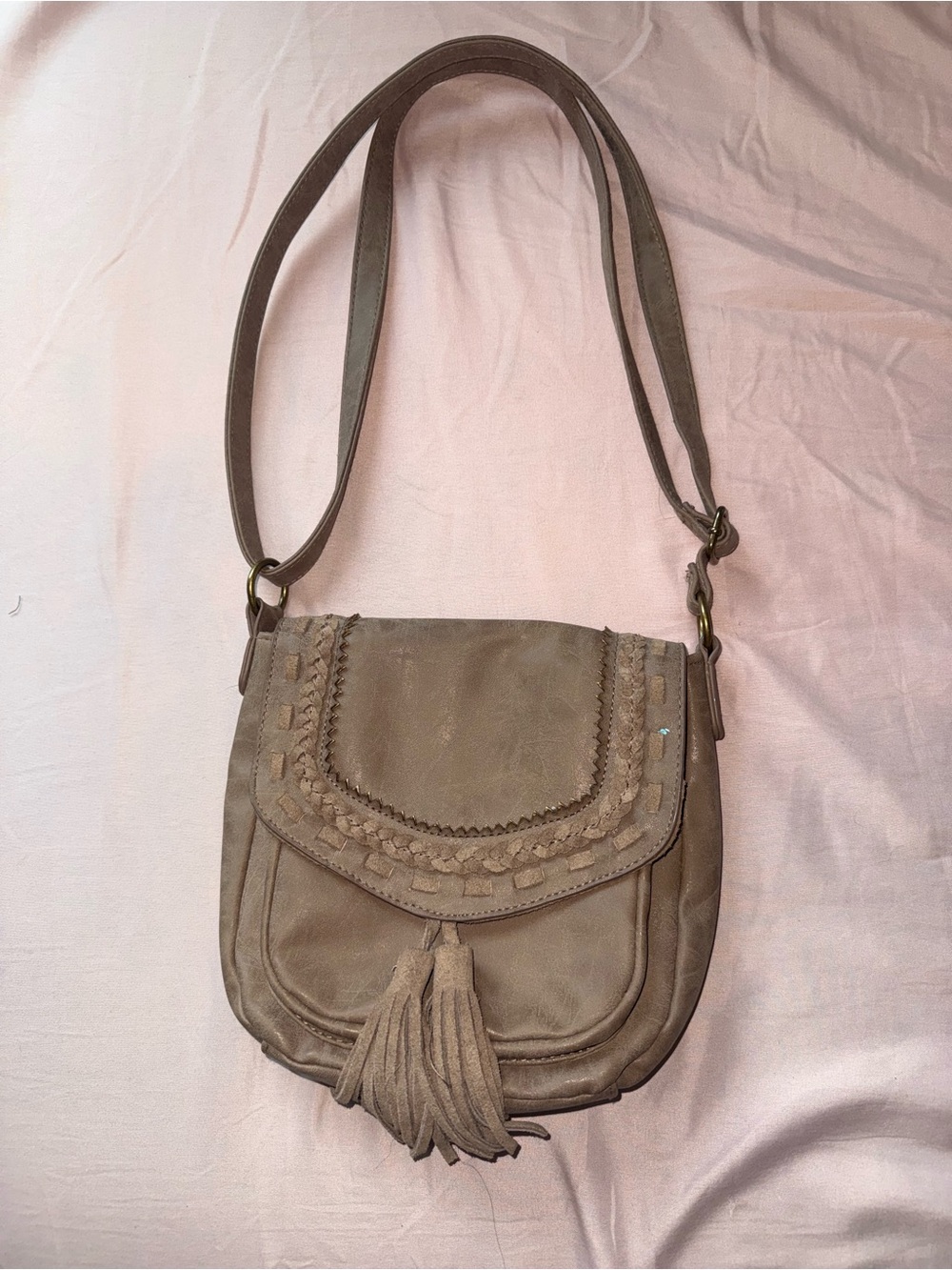 Brown Crossbody Bag with Tassel Accent